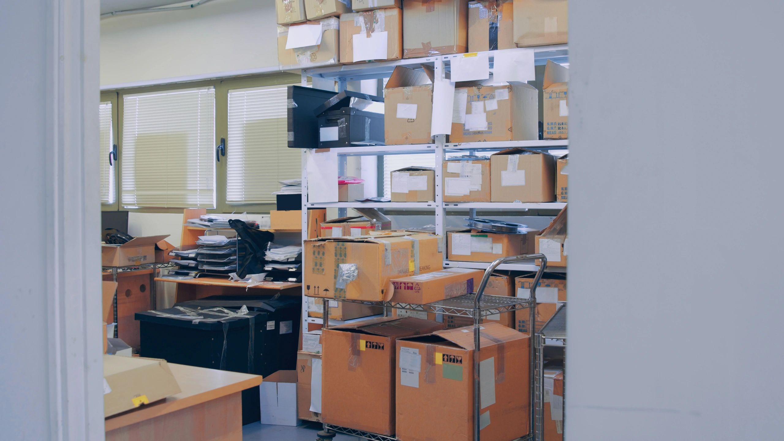Shelves stocked with packaged electronics inventory
