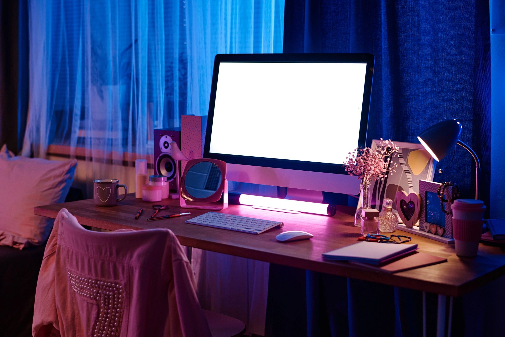 Modern desktop gaming and electronics setup