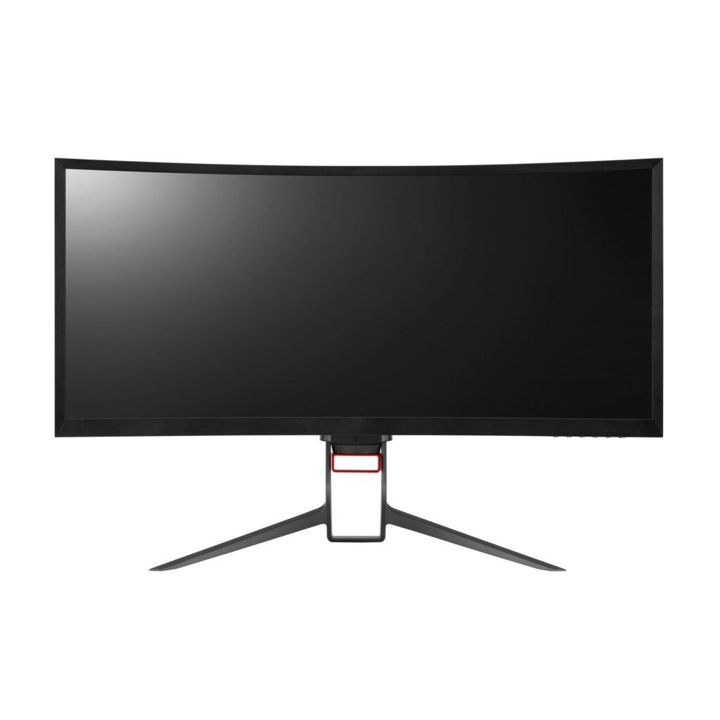 Ultrawide gaming monitor with sleek black frame on clean background