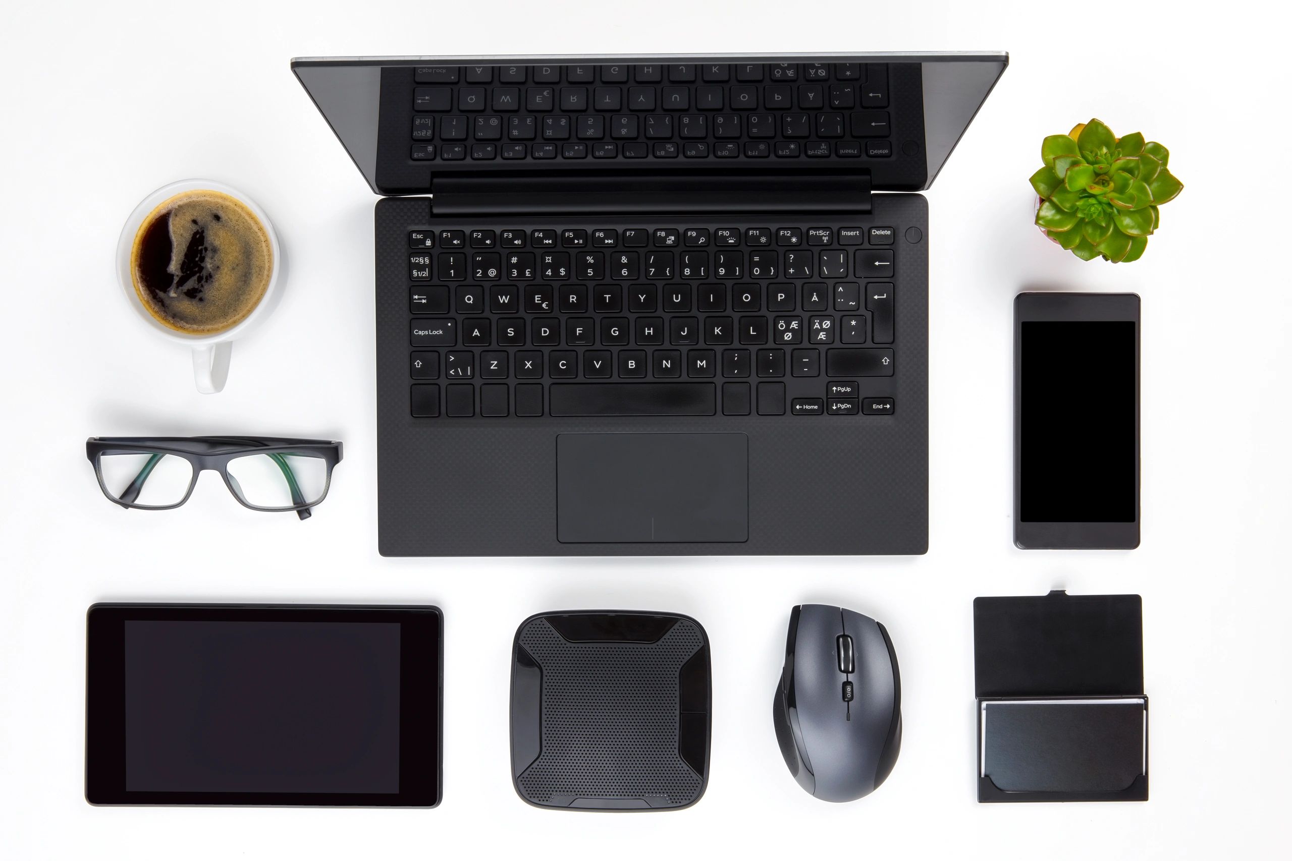 Flat lay of consumer electronics and devices