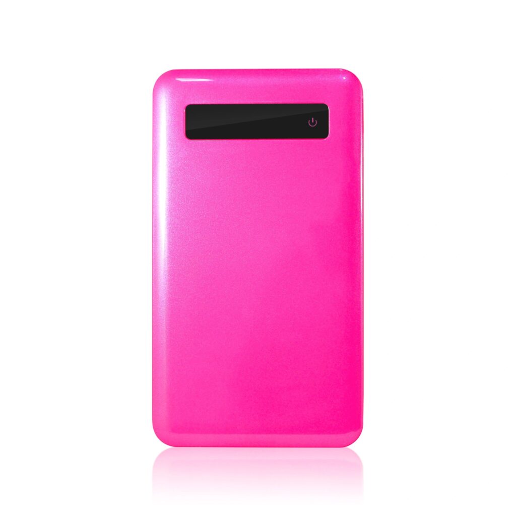 Slim 20000mAh power bank with minimalist black finish on clean background